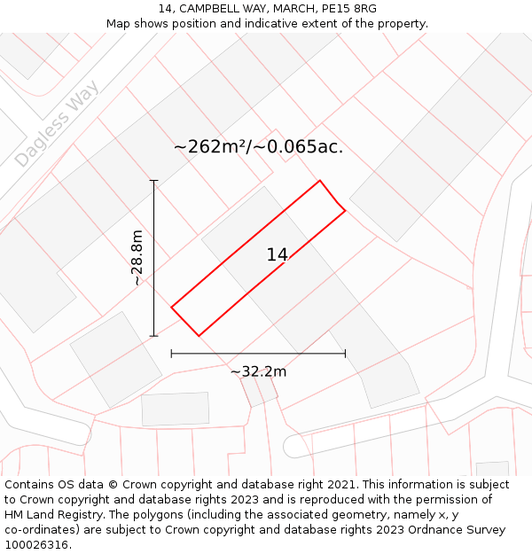 14, CAMPBELL WAY, MARCH, PE15 8RG: Plot and title map