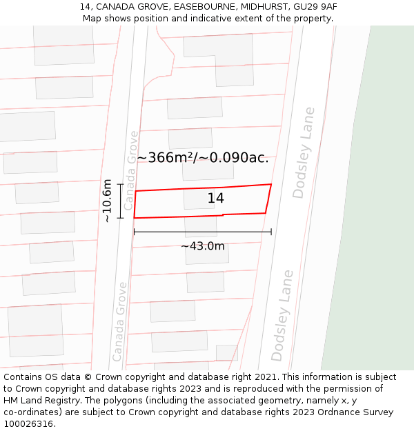14, CANADA GROVE, EASEBOURNE, MIDHURST, GU29 9AF: Plot and title map