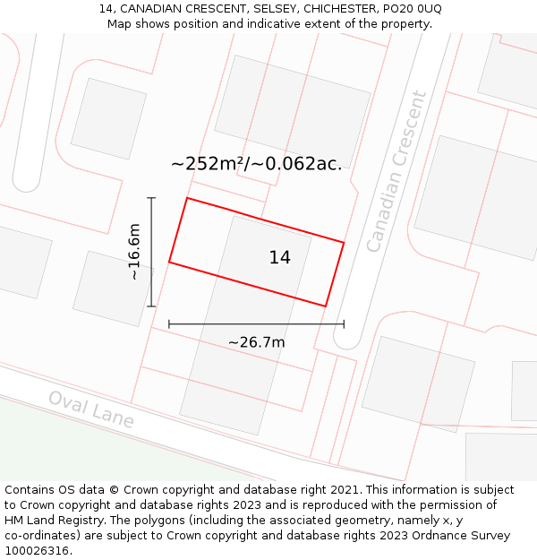 14, CANADIAN CRESCENT, SELSEY, CHICHESTER, PO20 0UQ: Plot and title map