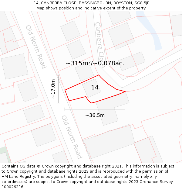 14, CANBERRA CLOSE, BASSINGBOURN, ROYSTON, SG8 5JF: Plot and title map