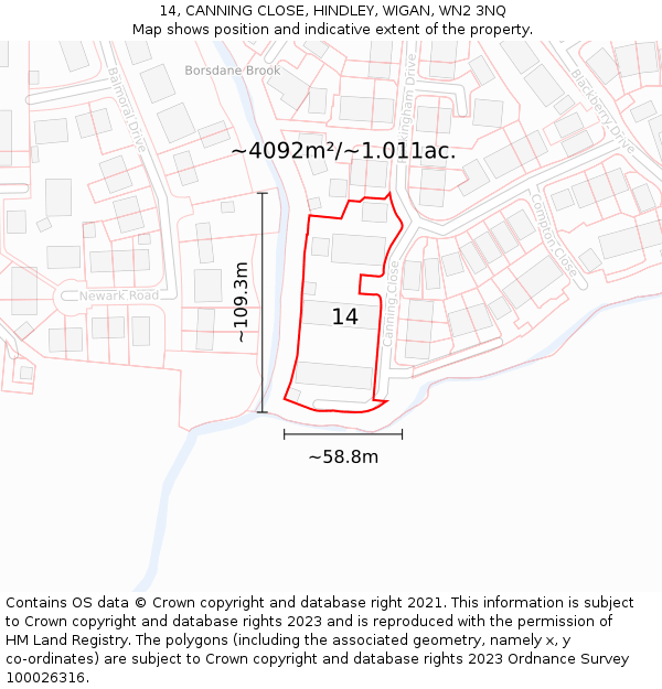14, CANNING CLOSE, HINDLEY, WIGAN, WN2 3NQ: Plot and title map