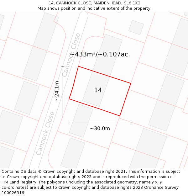 14, CANNOCK CLOSE, MAIDENHEAD, SL6 1XB: Plot and title map