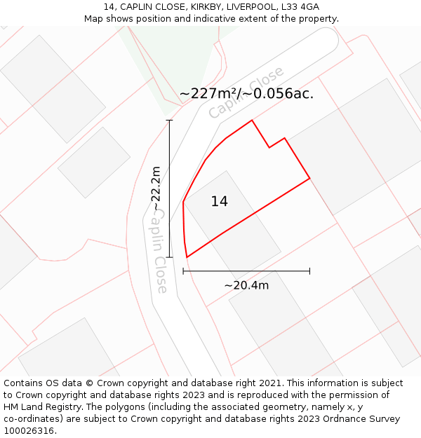 14, CAPLIN CLOSE, KIRKBY, LIVERPOOL, L33 4GA: Plot and title map