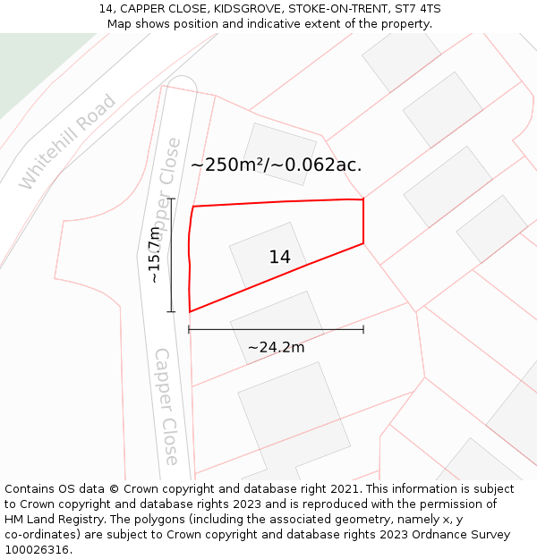 14, CAPPER CLOSE, KIDSGROVE, STOKE-ON-TRENT, ST7 4TS: Plot and title map