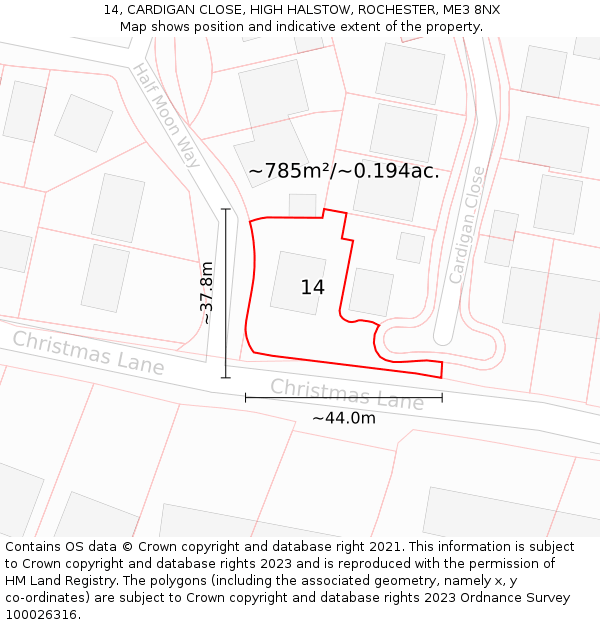 14, CARDIGAN CLOSE, HIGH HALSTOW, ROCHESTER, ME3 8NX: Plot and title map