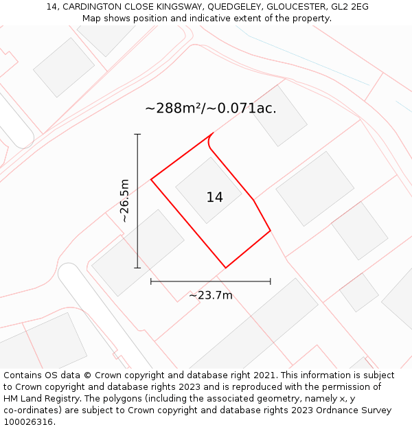 14, CARDINGTON CLOSE KINGSWAY, QUEDGELEY, GLOUCESTER, GL2 2EG: Plot and title map