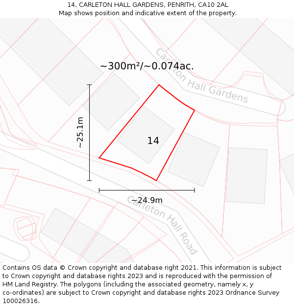 14, CARLETON HALL GARDENS, PENRITH, CA10 2AL: Plot and title map
