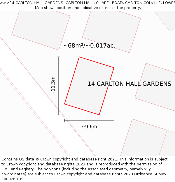 14 CARLTON HALL GARDENS, CARLTON HALL, CHAPEL ROAD, CARLTON COLVILLE, LOWESTOFT, NR33 8BL: Plot and title map