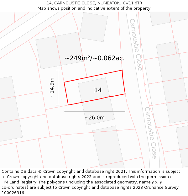 14, CARNOUSTIE CLOSE, NUNEATON, CV11 6TR: Plot and title map