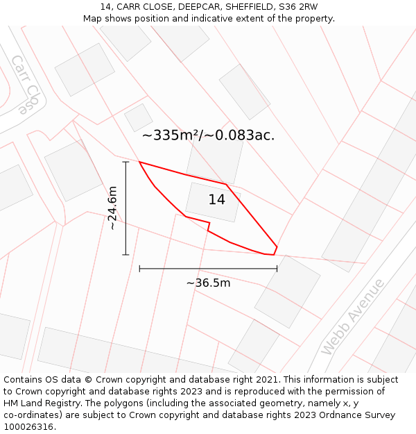 14, CARR CLOSE, DEEPCAR, SHEFFIELD, S36 2RW: Plot and title map