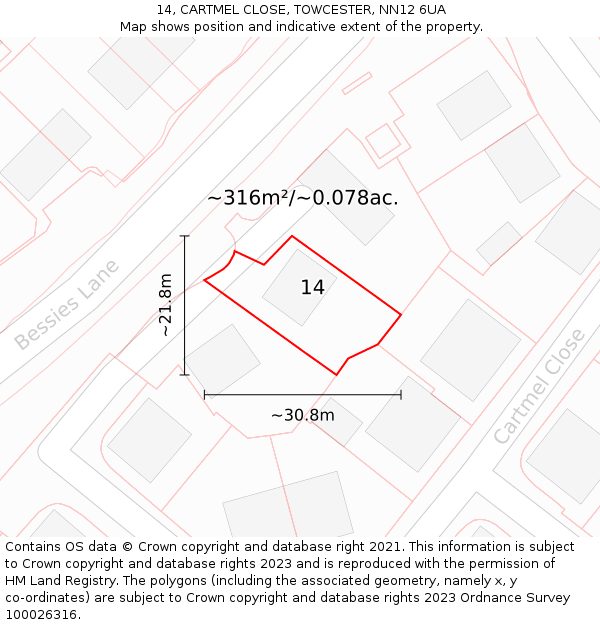 14, CARTMEL CLOSE, TOWCESTER, NN12 6UA: Plot and title map