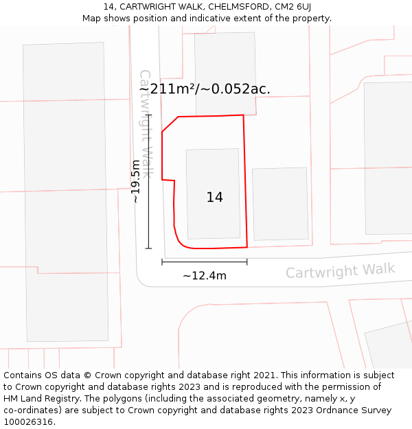 14, CARTWRIGHT WALK, CHELMSFORD, CM2 6UJ: Plot and title map