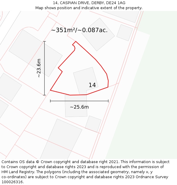 14, CASPIAN DRIVE, DERBY, DE24 1AG: Plot and title map