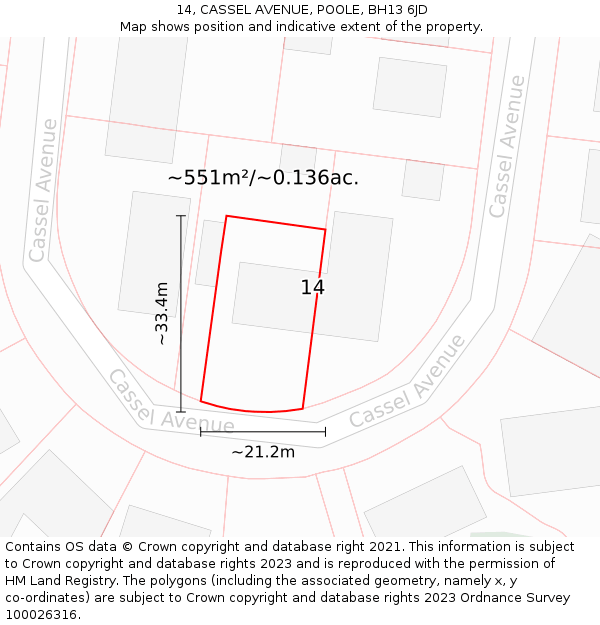 14, CASSEL AVENUE, POOLE, BH13 6JD: Plot and title map
