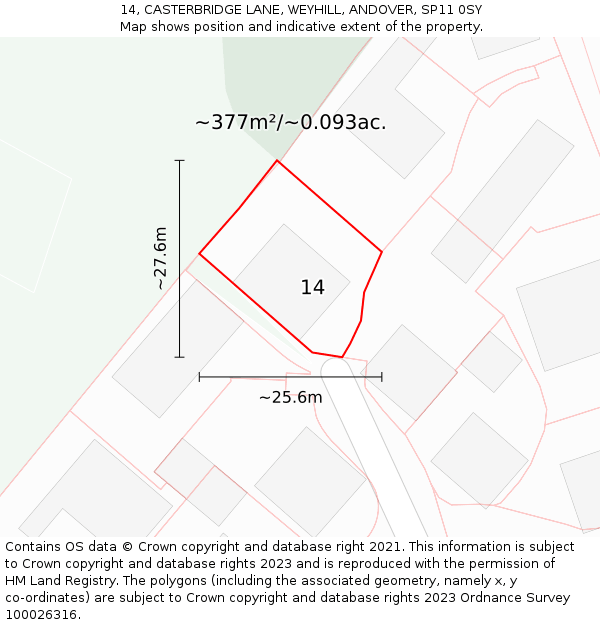 14, CASTERBRIDGE LANE, WEYHILL, ANDOVER, SP11 0SY: Plot and title map