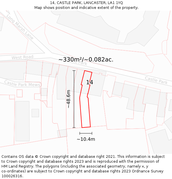 14, CASTLE PARK, LANCASTER, LA1 1YQ: Plot and title map