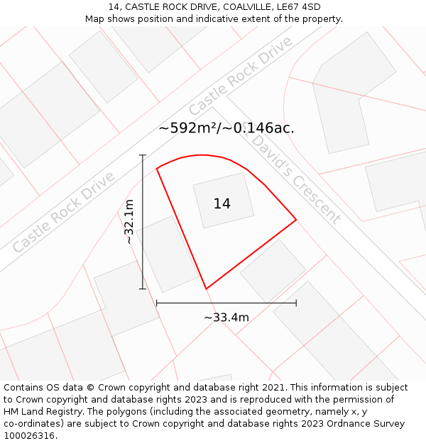 14, CASTLE ROCK DRIVE, COALVILLE, LE67 4SD: Plot and title map