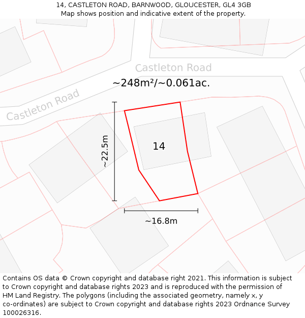 14, CASTLETON ROAD, BARNWOOD, GLOUCESTER, GL4 3GB: Plot and title map