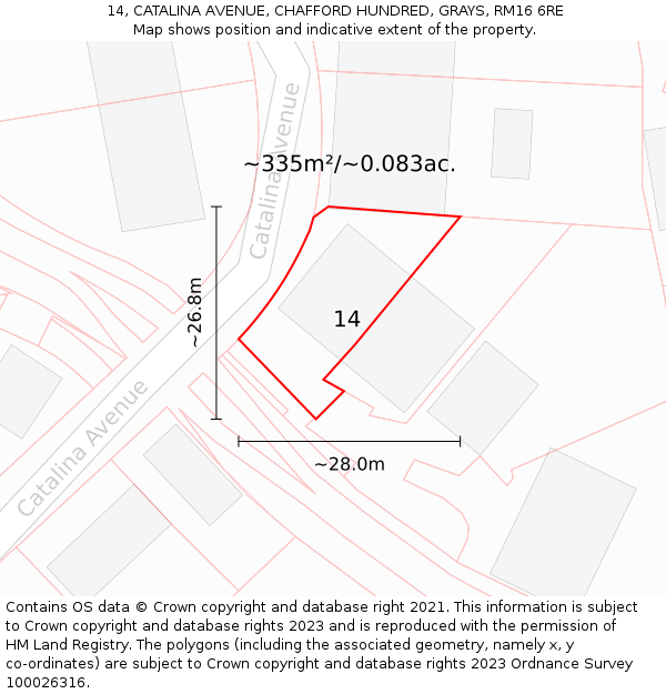 14, CATALINA AVENUE, CHAFFORD HUNDRED, GRAYS, RM16 6RE: Plot and title map