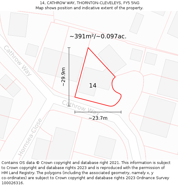 14, CATHROW WAY, THORNTON-CLEVELEYS, FY5 5NG: Plot and title map