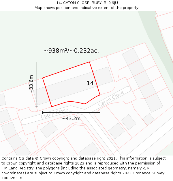 14, CATON CLOSE, BURY, BL9 9JU: Plot and title map