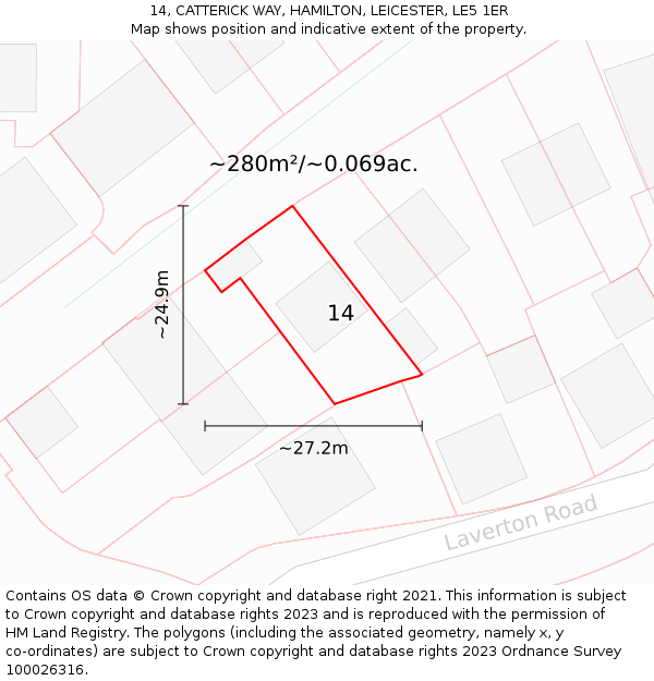 14, CATTERICK WAY, HAMILTON, LEICESTER, LE5 1ER: Plot and title map