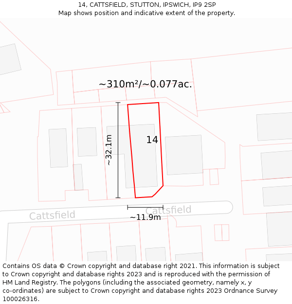 14, CATTSFIELD, STUTTON, IPSWICH, IP9 2SP: Plot and title map