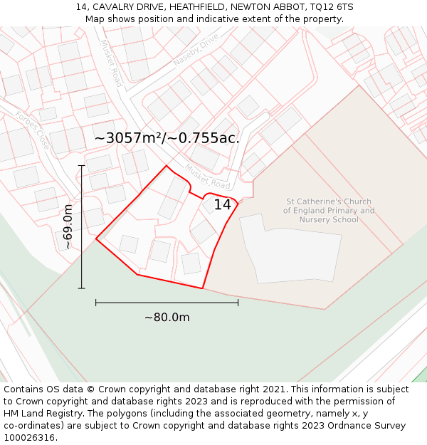 14, CAVALRY DRIVE, HEATHFIELD, NEWTON ABBOT, TQ12 6TS: Plot and title map