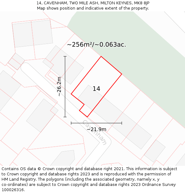 14, CAVENHAM, TWO MILE ASH, MILTON KEYNES, MK8 8JP: Plot and title map