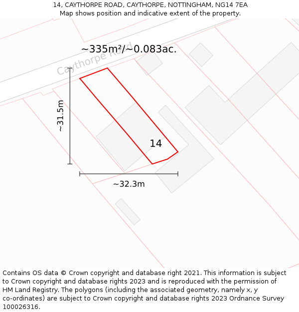 14, CAYTHORPE ROAD, CAYTHORPE, NOTTINGHAM, NG14 7EA: Plot and title map