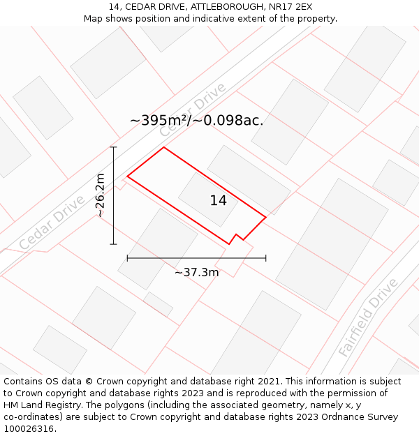 14, CEDAR DRIVE, ATTLEBOROUGH, NR17 2EX: Plot and title map
