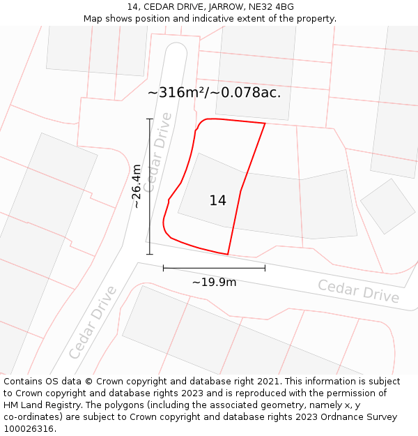 14, CEDAR DRIVE, JARROW, NE32 4BG: Plot and title map