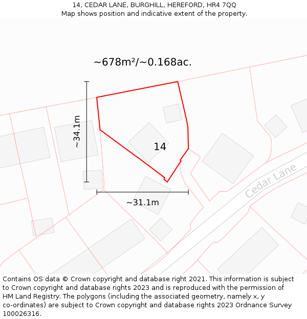 14, CEDAR LANE, BURGHILL, HEREFORD, HR4 7QQ: Plot and title map