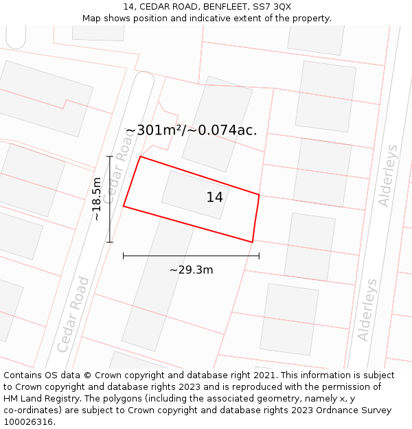 14, CEDAR ROAD, BENFLEET, SS7 3QX: Plot and title map