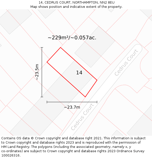 14, CEDRUS COURT, NORTHAMPTON, NN2 8EU: Plot and title map