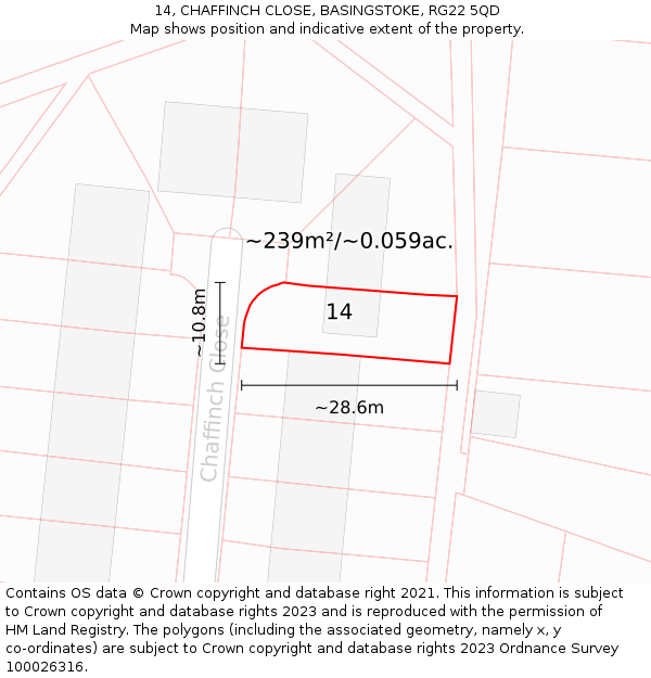 14, CHAFFINCH CLOSE, BASINGSTOKE, RG22 5QD: Plot and title map