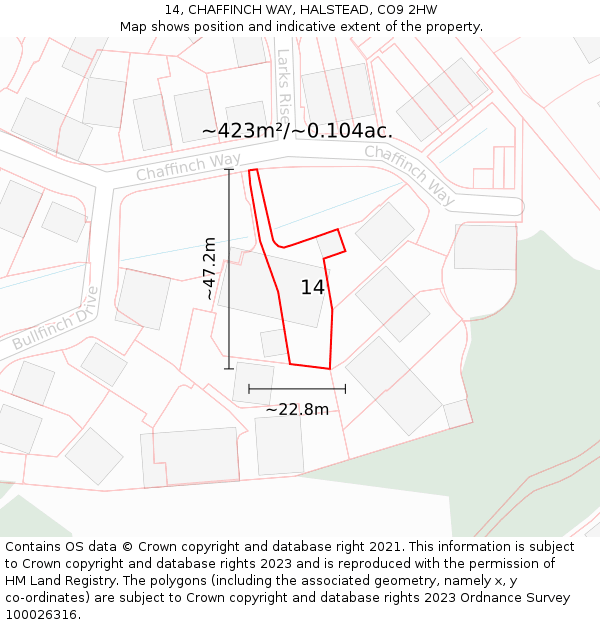 14, CHAFFINCH WAY, HALSTEAD, CO9 2HW: Plot and title map
