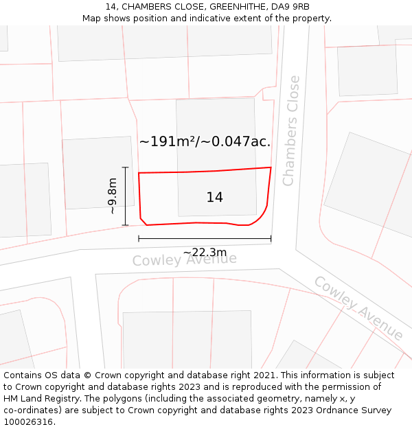 14, CHAMBERS CLOSE, GREENHITHE, DA9 9RB: Plot and title map