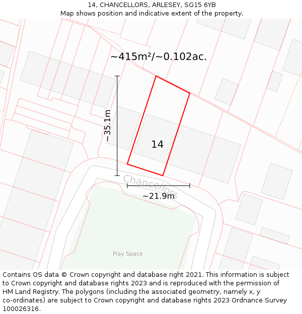 14, CHANCELLORS, ARLESEY, SG15 6YB: Plot and title map
