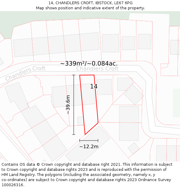 14, CHANDLERS CROFT, IBSTOCK, LE67 6PG: Plot and title map