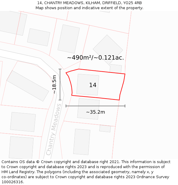 14, CHANTRY MEADOWS, KILHAM, DRIFFIELD, YO25 4RB: Plot and title map