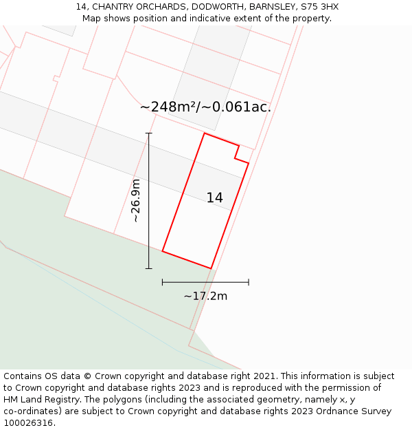 14, CHANTRY ORCHARDS, DODWORTH, BARNSLEY, S75 3HX: Plot and title map