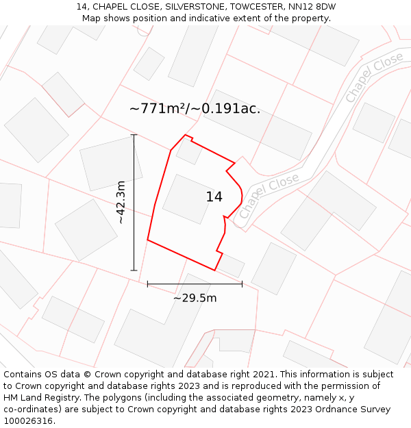14, CHAPEL CLOSE, SILVERSTONE, TOWCESTER, NN12 8DW: Plot and title map