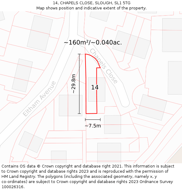 14, CHAPELS CLOSE, SLOUGH, SL1 5TG: Plot and title map