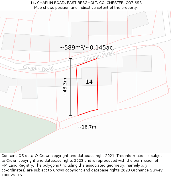 14, CHAPLIN ROAD, EAST BERGHOLT, COLCHESTER, CO7 6SR: Plot and title map