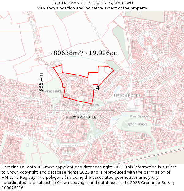 14, CHAPMAN CLOSE, WIDNES, WA8 9WU: Plot and title map