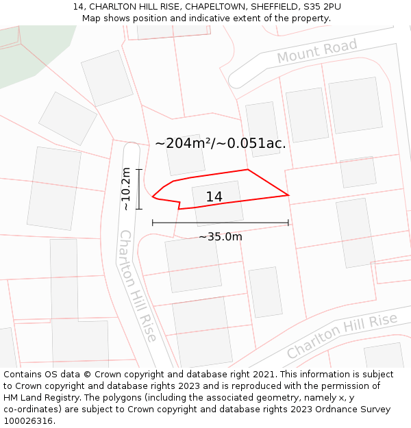 14, CHARLTON HILL RISE, CHAPELTOWN, SHEFFIELD, S35 2PU: Plot and title map