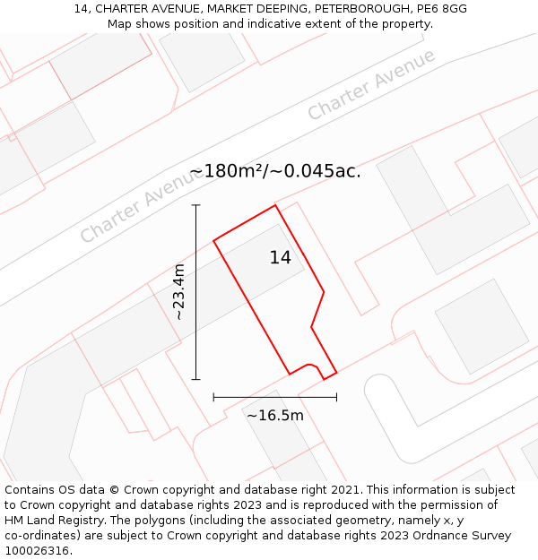 14, CHARTER AVENUE, MARKET DEEPING, PETERBOROUGH, PE6 8GG: Plot and title map