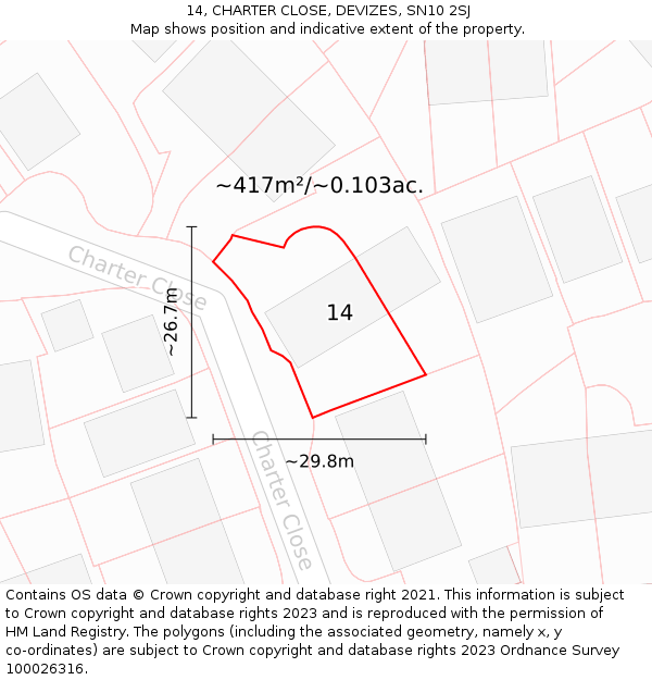14, CHARTER CLOSE, DEVIZES, SN10 2SJ: Plot and title map
