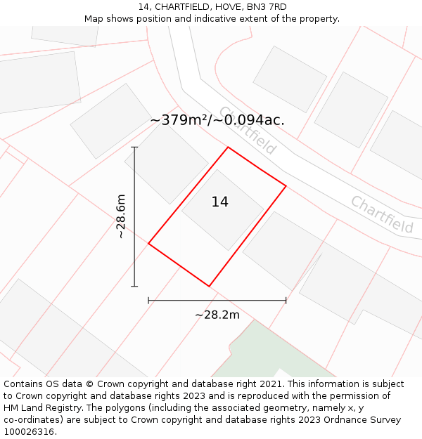 14, CHARTFIELD, HOVE, BN3 7RD: Plot and title map